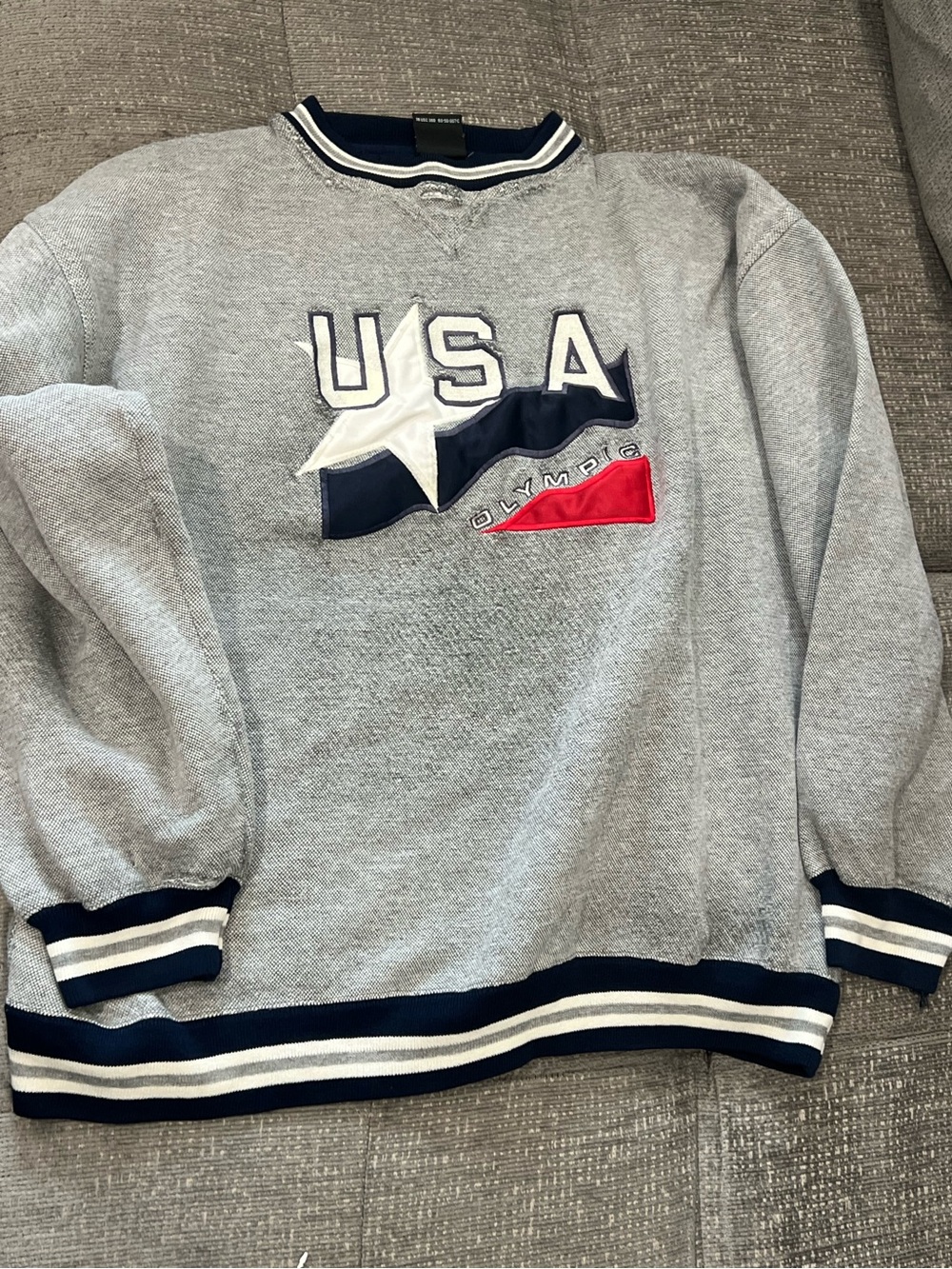 USA Appliqué Crewneck Sweater - Gray with Navy & Red